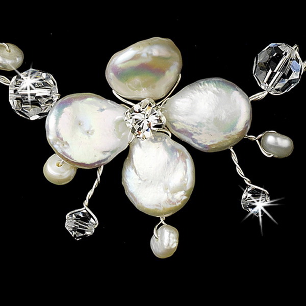 Elegance by Carbonneau NE-8137-SilverPearl Freshwater Pearl Necklace & Earring Set NE 8137