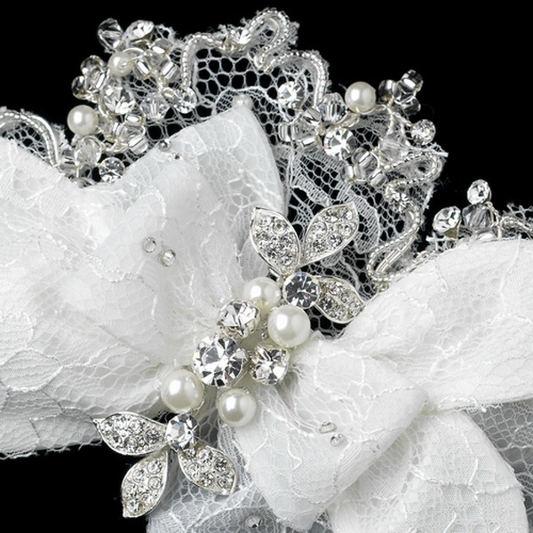 Elegance by Carbonneau Clip-9642 Pearl, Rhinestone & Bugle Bead Accent Flower Hair Clip 9642