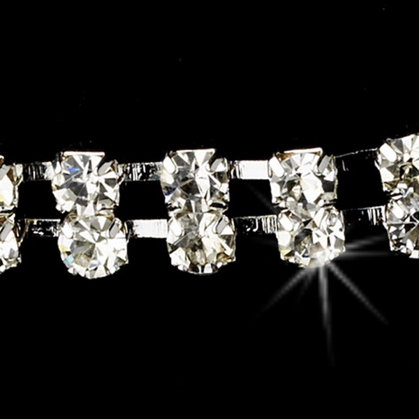 Elegance by Carbonneau NE-10024-silverclear Glistening 2 Row Silver Clear Rhinestone Choker Necklace & Earring Set 10024