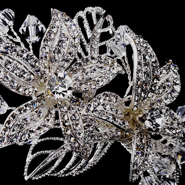 Elegance by Carbonneau HP-944-AS-Clear Silver Crystal Side Accented Flower Headband HP 944