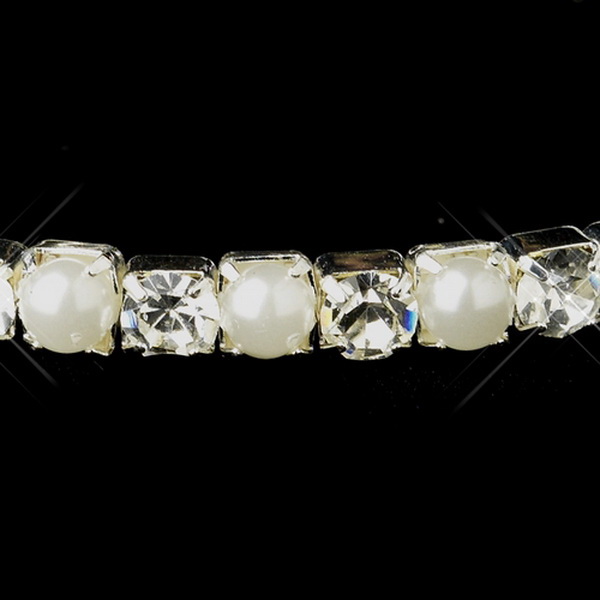 Elegance by Carbonneau B-10352-S-White Silver White Pearl Bridal Stretch Bracelet 10352