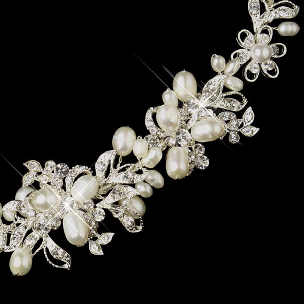 Elegance by Carbonneau B-1162-S-Ivory Silver Ivory Freshwater Pearl & Rhinestone Bridal Bracelet 1162
