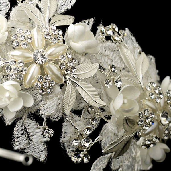 Elegance by Carbonneau HP-9610-S-DW Diamond White Sparkle Flower Bridal Side Accented Headband 9610