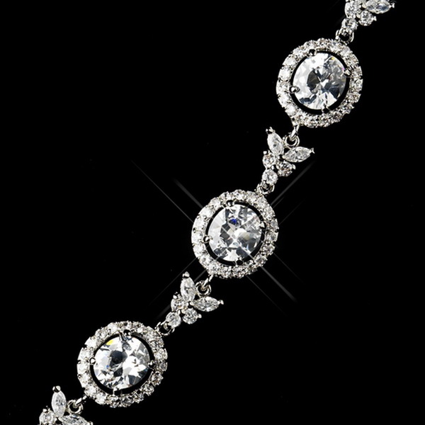 Elegance by Carbonneau B-9017-S-Clear Silver Clear Oval CZ Clasp Bridal Bracelet 9017