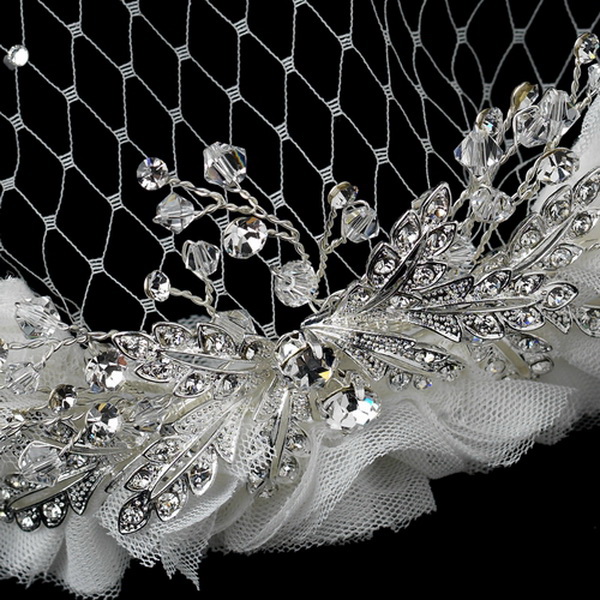 Elegance by Carbonneau HP-9658-White Intricate Side Accented Headband with Cage Veil Tulle Accent 9658