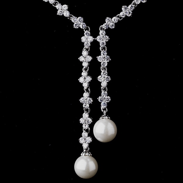 Elegance by Carbonneau N-9017-silver Stunning Antique Silver Pearl & CZ Necklace N 9017
