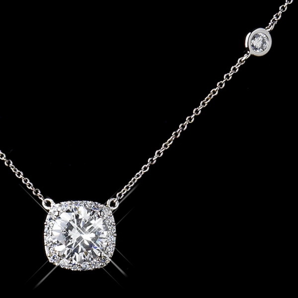 Elegance by Carbonneau N-8652-S-Clear Silver Clear CZ Crystal Bridal Necklace 8652