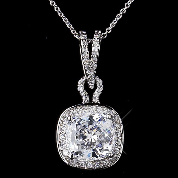 Elegance by Carbonneau N-8750-S-Clear Silver Clear Cushion Cut CZ Crystal Bridal Necklace 8750