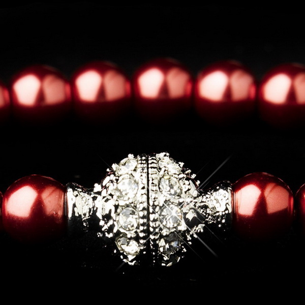 Elegance by Carbonneau B-720-S-Burgundy Burgundy Glass Pearl Pave Ball Bridal Bracelet 720