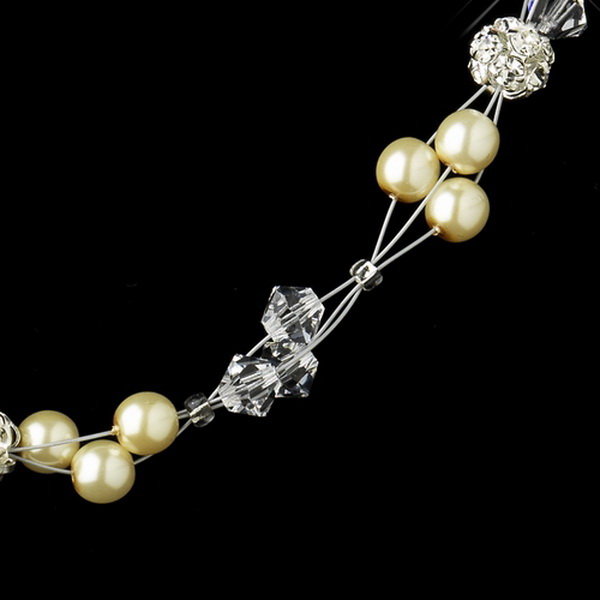 Elegance by Carbonneau N-8751-S Silver Pearl & Swarovski Crystal Bead Wire Bridal Necklace 8751 (White or Ivory)
