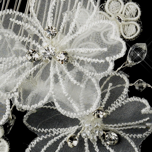 Elegance by Carbonneau Comb-950 Silver Crystal Organza Flower Bridal Hair Comb 950