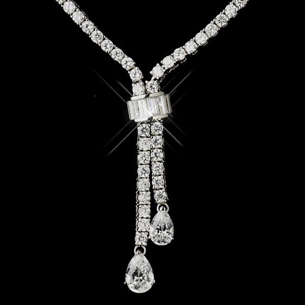 Elegance by Carbonneau N-8653-S-Clear Silver Clear CZ Crystal Bridal Necklace 8653