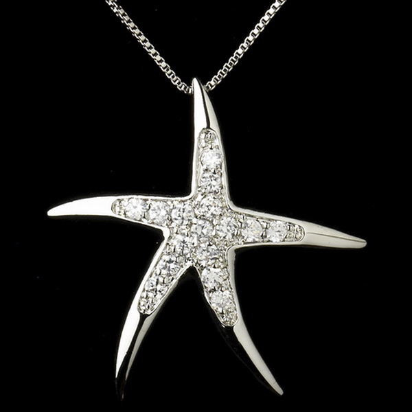 Elegance by Carbonneau N-5010-AS-Clear Antique Silver Clear CZ Crystal Starfish Bridal Necklace 5010
