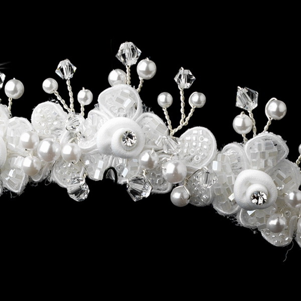 Elegance by Carbonneau HPC-9163-White Pretty Flowergirl Or First Communion Headpiece HPC 9163 White