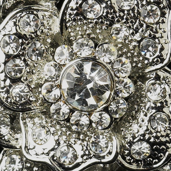 Elegance by Carbonneau Brooch-184-AS-Clear Antique Silver Clear Rhinestone Flower Bridal Brooch 184