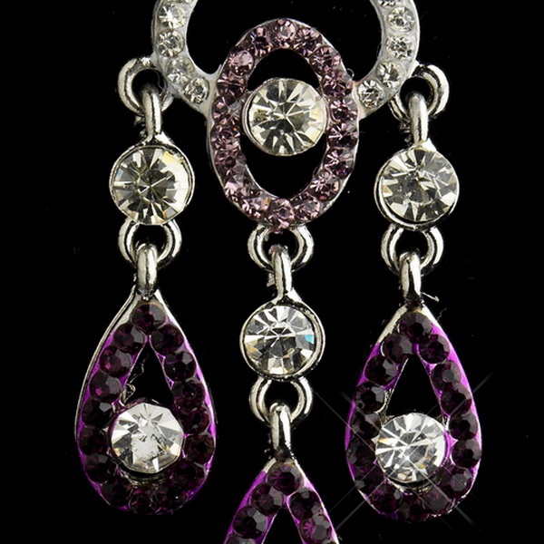 Elegance by Carbonneau E-8681-S-Amethyst Silver Amethyst & Clear Rhinestone Chandelier Bridal Earrings 8681