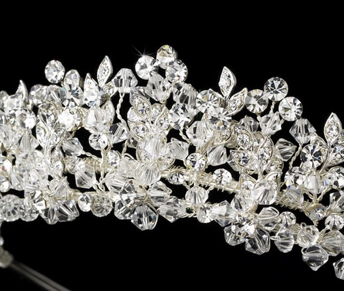 Elegance by Carbonneau HP-4706-S-Clear Crystal and Rhinestone Floral Bridal Tiara HP 4706 Silver