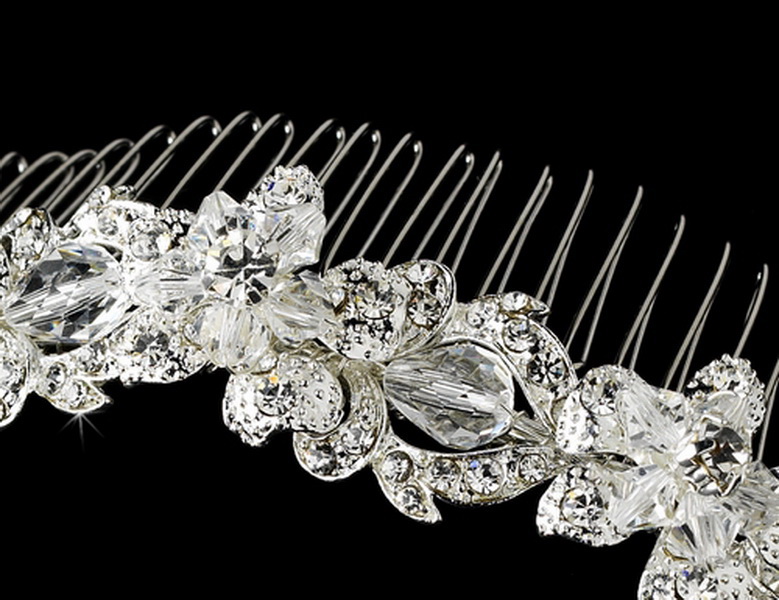 Elegance by Carbonneau Comb-7810-Silver Silver Clear Swarovski Crystal Bridal Comb 7810