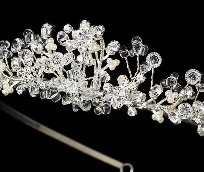 Elegance by Carbonneau HP-6270-S-White Crystal and Pearl Bridal Tiara HP 6270