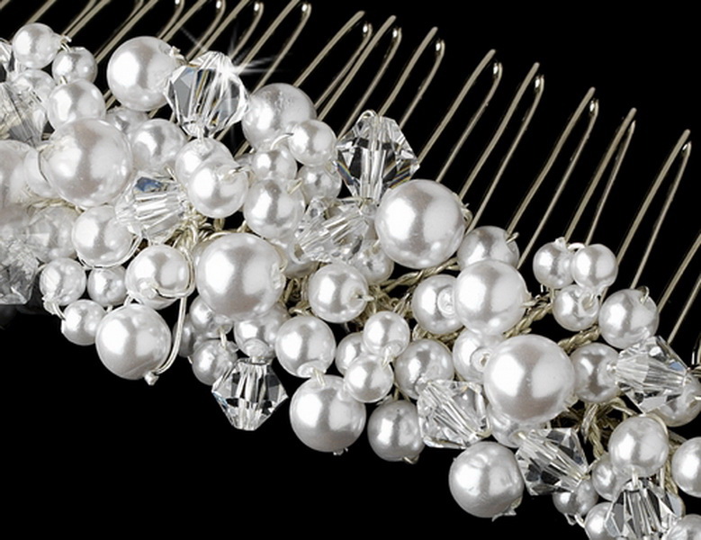 Elegance by Carbonneau Comb-7045-S Stunning Swarovski Crystal & Pearl Bridal Comb 7045 (Ivory or White)
