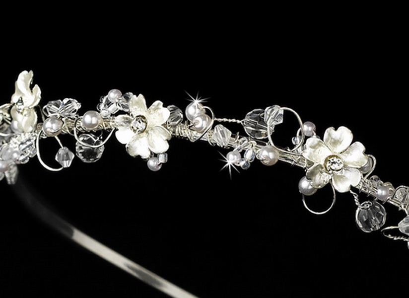 Elegance by Carbonneau HP-7877-S Silver Plated Bridal Headband HP 7877