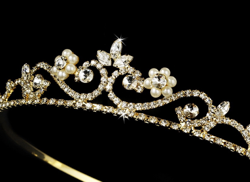 Elegance by Carbonneau HP-6240-G Crystal & Pearl Golden Bridal Tiara HP 6240