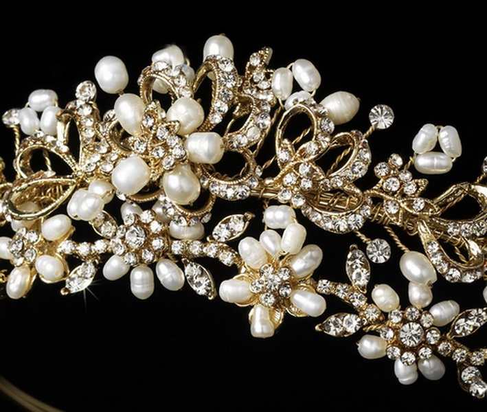 Elegance by Carbonneau HP-7532-Gold Headpiece 7532 Gold Freshwater Pearl