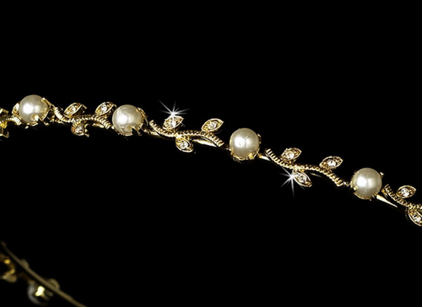 Elegance by Carbonneau HP-1002 Gold Ivory Pearl Bridal Vine Headband HP 1002