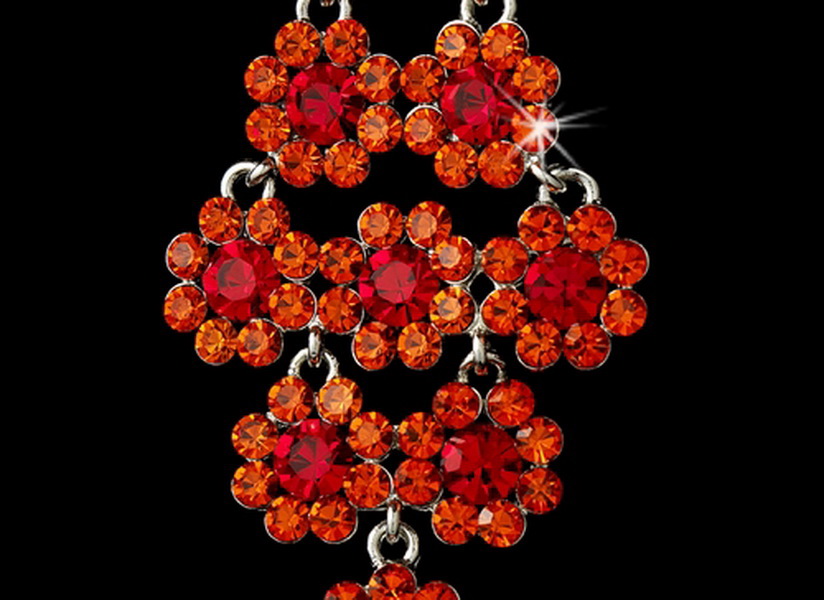 Elegance by Carbonneau E-939-Orange-Red Glamorous Orange Red Chandelier Earrings E 939