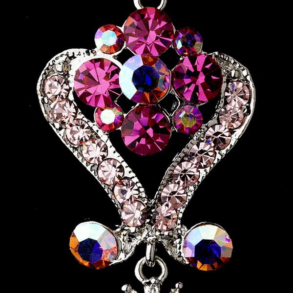 Elegance by Carbonneau e-1031-pink Silver Pink Multi Crystal Chandeleir Earrings 1031