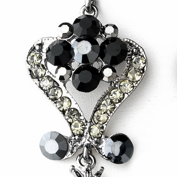 Elegance by Carbonneau e-1031-black Silver Black Multi Crystal Chandelier Earring Set 1031