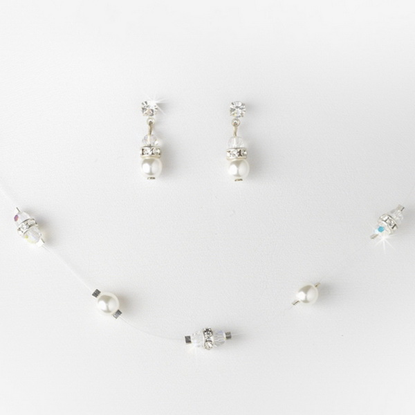 Elegance by Carbonneau N-8364-E-216-Silver-White Necklace Earring Set N 8364 E 216 Silver White
