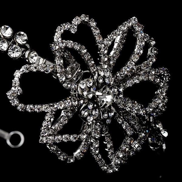 Elegance by Carbonneau HP-8291-AS-Clear Antique Silver Crystal Flower Headpiece HP 8291