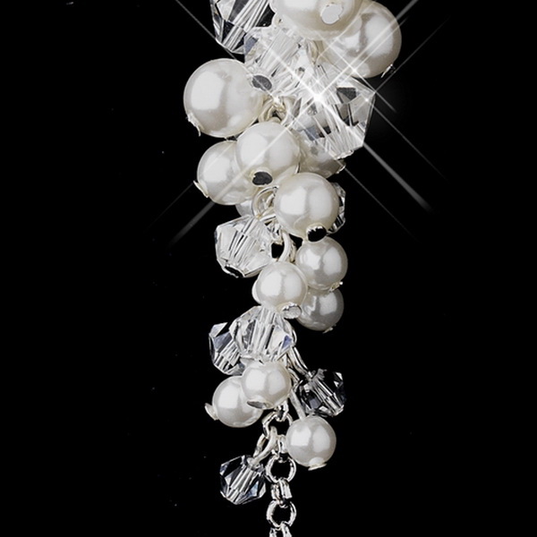 Elegance by Carbonneau NE-8702-S-Iv Silver Pearl & Austrian Crystal Necklace & Earrings Set NE 8702