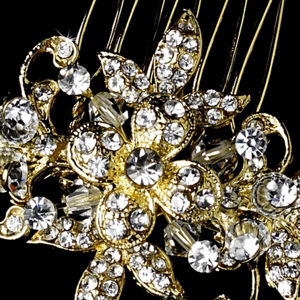 Elegance by Carbonneau Pin-1583-gold Stunning Gold Clear Rhinestone & Crystal Flower Hair Pin 1583