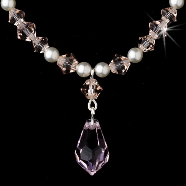 Elegance by Carbonneau NE-8354-Pink Necklace Earring Set NE 8354 Pink