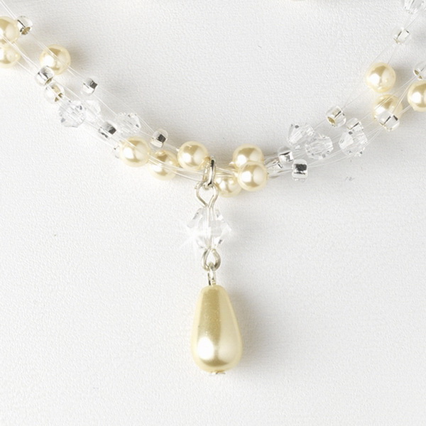 Elegance by Carbonneau NE-8146-ivory Charming Silver Ivory Pearl & AB Crystal Bead Necklace & Earring Set 8146