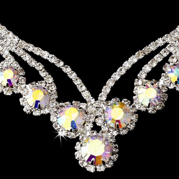 Elegance by Carbonneau ne-8477-silver-ab Silver AB Necklace Earring Set 8477