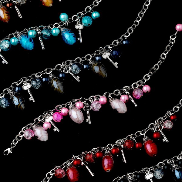 Elegance by Carbonneau B-8499-Key-Charm Key Charm Bracelets 8499 (Assorted Colors) Set of 6