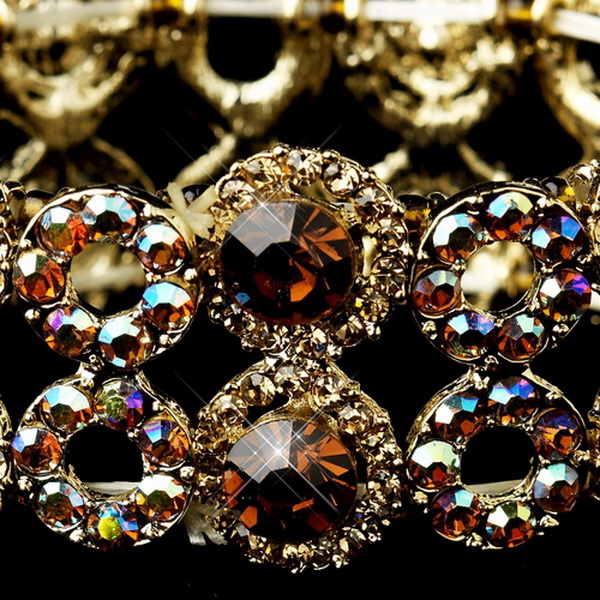 Elegance by Carbonneau B-8658-G-Brown Gold Brown & Clear Crystal Bridal Stretch Bracelet 8658