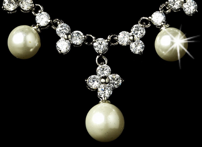Elegance by Carbonneau N-2615-E-5248-Silver-Ivory Necklace Earring Set N 2615 E 5248 Silver Ivory