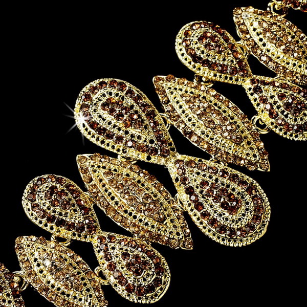 Elegance by Carbonneau B-8290-Gold-Brown-Multi Glamorous Vintage Gold Amber Rhinestone Bracelet 8290