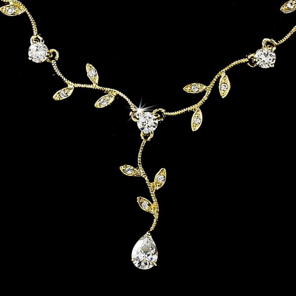 Elegance by Carbonneau N-2014-E-2657-Gold-Clear Necklace Earring Set N 2014 E 2657 Gold Clear