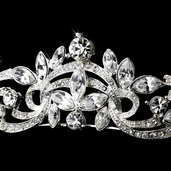 Elegance by Carbonneau HP-9833-S-Clear Elegant Silver Crystal Swirl Rhinestone Tiara HP 9833