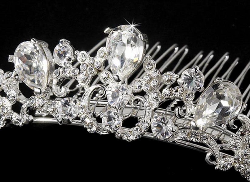 Elegance by Carbonneau Comb-8246 Romantic Silver Rhinestone Tiara Bridal Comb 8246