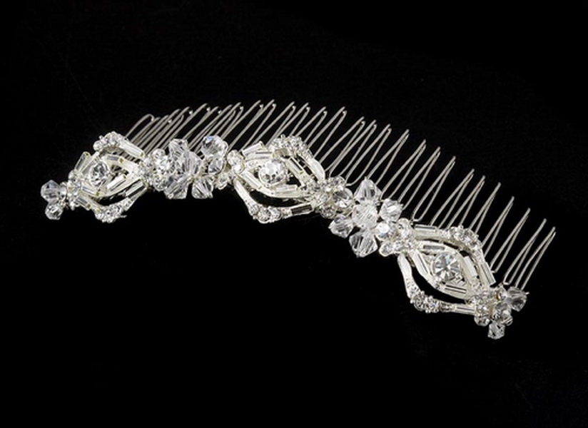 Elegance by Carbonneau Comb-8272 Magnificent Silver Bridal Comb w/ Rhinestones & Swarovski Crystals 8272