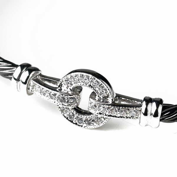 Elegance by Carbonneau B-8874-B-Clear Black Clear CZ Accented Cable Bangle Bracelet 8874