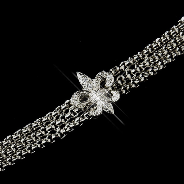 Elegance by Carbonneau B-9259-AS-Clear Antique Silver Clear Fleur de lis CZ Crystal Bracelet 9259