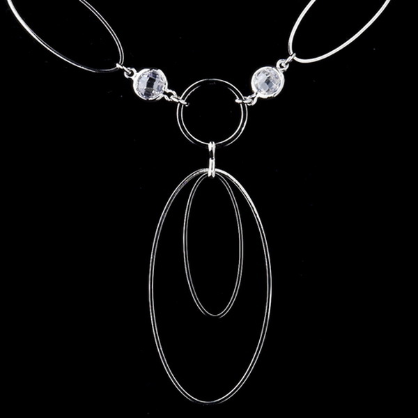 Elegance by Carbonneau N-8725-S-Clear Silver Clear Oval Crystal Dangle Necklace 8725