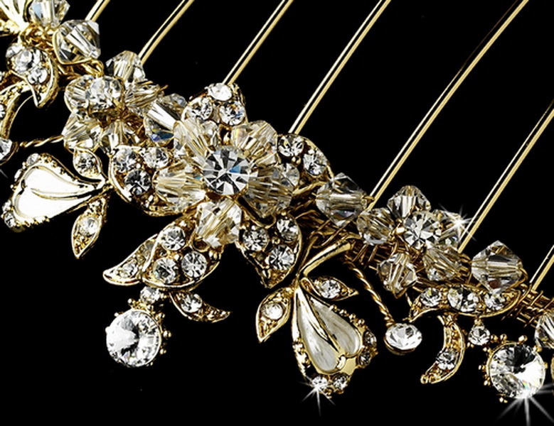 Elegance by Carbonneau Comb-8875-G Alluring Gold Bridal Comb w/ Rhinestones & Swarovski Crystals 8875